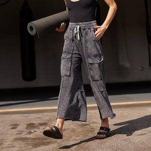 FP Movement by Free People Washed Black Wide Leg Cargo Sweatpants